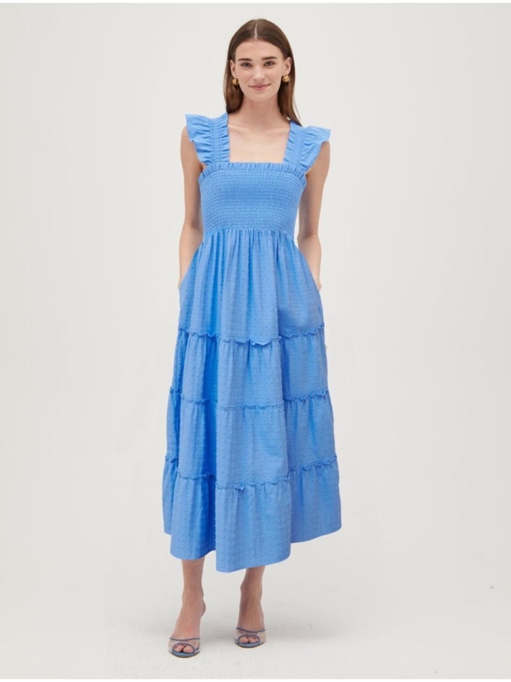 NIB Hill House Ellie Nap Dress in Hydrangea Blue Textured Clip Dot Size XXS